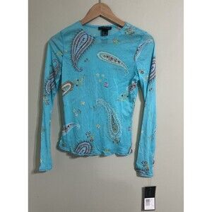 vintage Kenneth Cole New York blue multicolored paisley print mesh Top Small